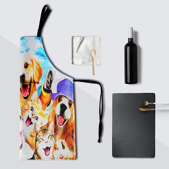 Funny Animal Apron with 2 Pockets Waterproof for Men Women Kitchen Garden Decor