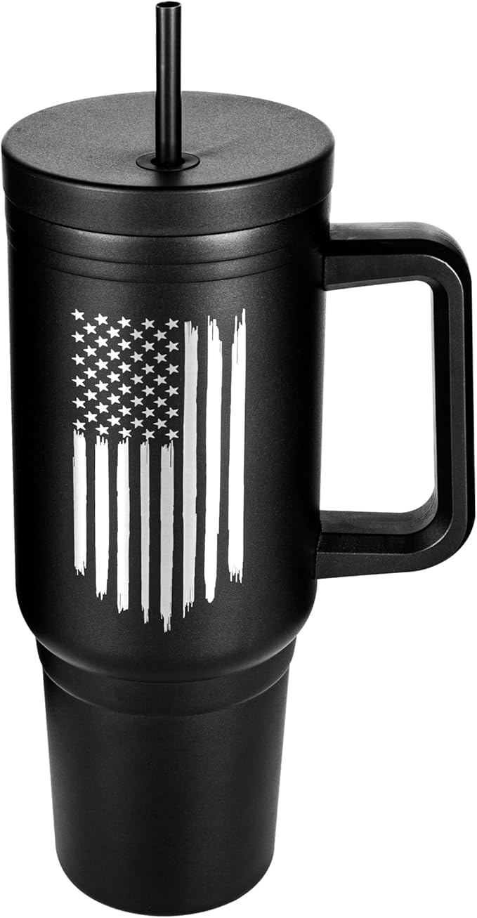 40oz Insulated American Flag Tumbler with Handle, Lid & Straw - USA Gifts - Use for Water, Tea, Coffee & More-Flag 40oz Tumbler