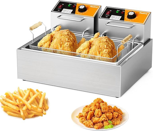 Electric Deep Fryer 3400W Hot 22.6QT/24L Commercial Deep Fryers with 3 Baskets Countertop Oil Fryer for Restaurant Use and Home Kitchen with One - Touch Switch & Temperature Contro