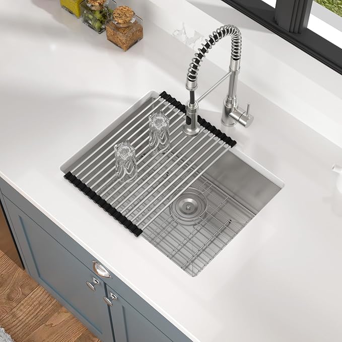 Mocoloo 23 Inch Undermount Kitchen Sink - 23x18 Inch Stainless Steel Kitchen Sink Under Mount 16 Gauge Single Bowl Handmade Basin, 10 Inch Deep