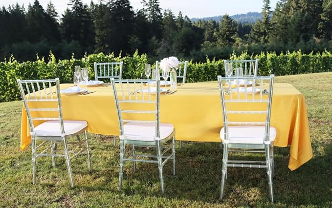 LTC LINENS 5 Pack Rectangle Tablecloths Gold 60 x 126 Inch for 8 ft Rectangular Banquet Tables with Half-Drop - Stain and Wrinkle Resistant Polyester Fabric Cloth Table Covers for Wedding, Party