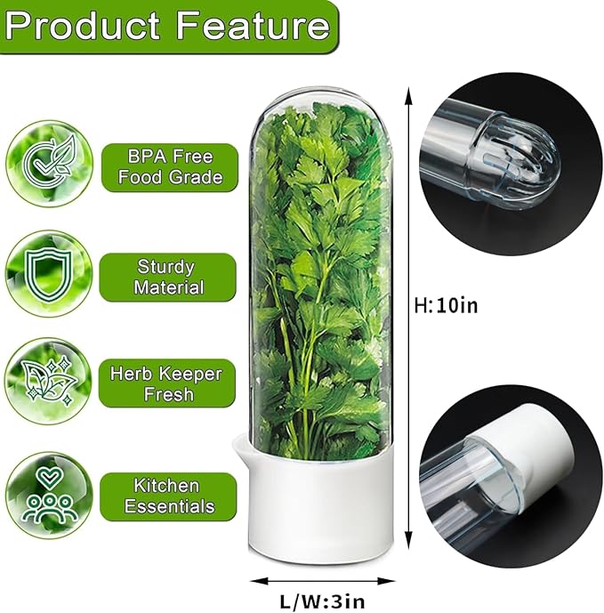 Herb Saver for Refrigerator - Herb Keeper & Cilantro Container for Fridge | Vegetable Preservation Storage Container for Cilantro, Basil, Asparagus | Extends Freshness Up to 2-3 Weeks (3PCS)