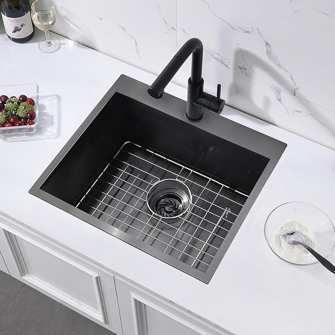 21 Drop In Black Bar Sink, ZDHHT 21 x 18 x 10 Inches 16 Gauge T304 Black Stainless Steel Topmount Small Kitchen Sink Bar Prep Outdoor Sink Basement RV Sink