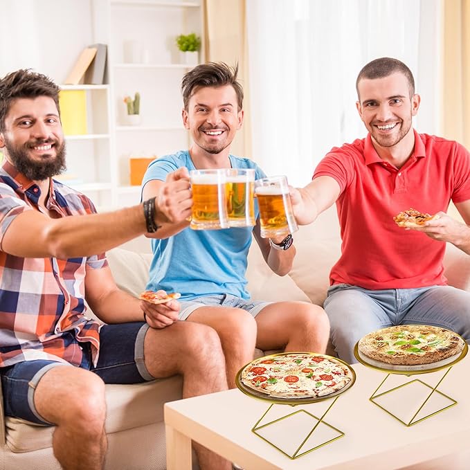 12 Pcs Pizza Stand Set: 4 Metal Stands, 4 Pizza Pans, 4 Spatulas for Weddings, Party(Gold,Square)