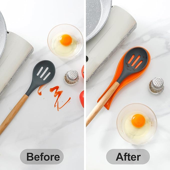 Hasense Spoon Rest for Stove Top, Cooking Spoon Holder for Kitchen Counter, Porcelain Utensil Rest for Spatula, Ladle and Tong, Modern Classic Kitchen Coffee Bar Decor, Orange