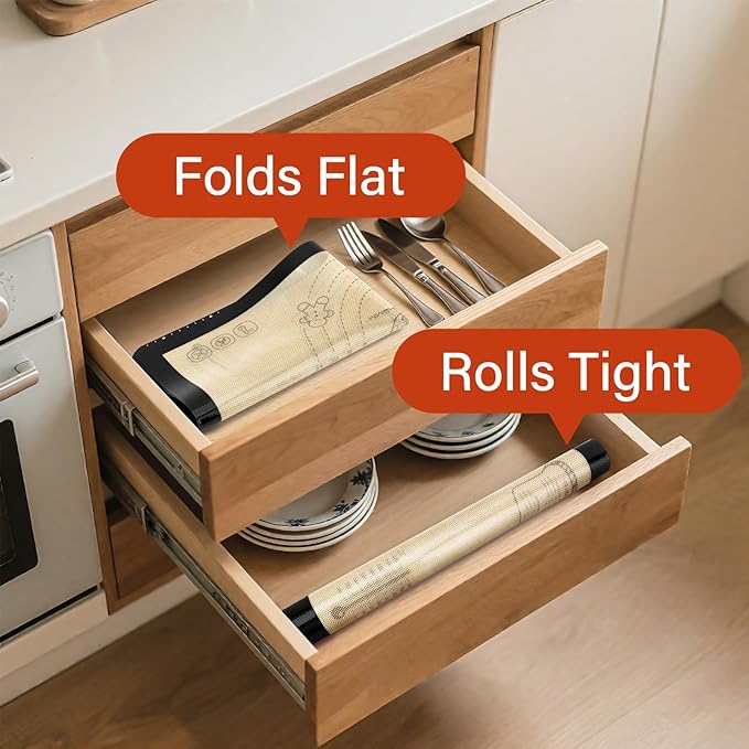 Silicone Baking Mat with Recipes, Silicone Mat for Baking Macaron, Bread, Pizza, Extra Thick Silicone Baking Mat with Measurement, Non Stick Pastry Mat for Dough Rolling Out