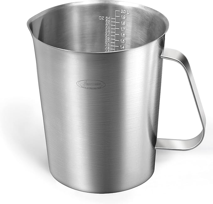 Measuring Cup, [Upgraded, 3 Measurement Scales, Including Cup Scale, ML Scale, Ounce Scale], Newness Stainless Steel Measuring Cup with Marking with Handle, 64 Ounces (2.0 Liter, 8 Cup)
