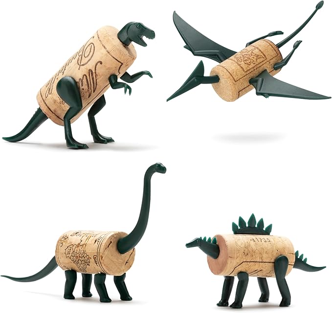 Monkey Business Corkers Wine Accessories - Set of 4 Collectible Dinosaur Designs, Crafting Parts for Corks - Gifts for Wine Drinkers and Enthusiasts