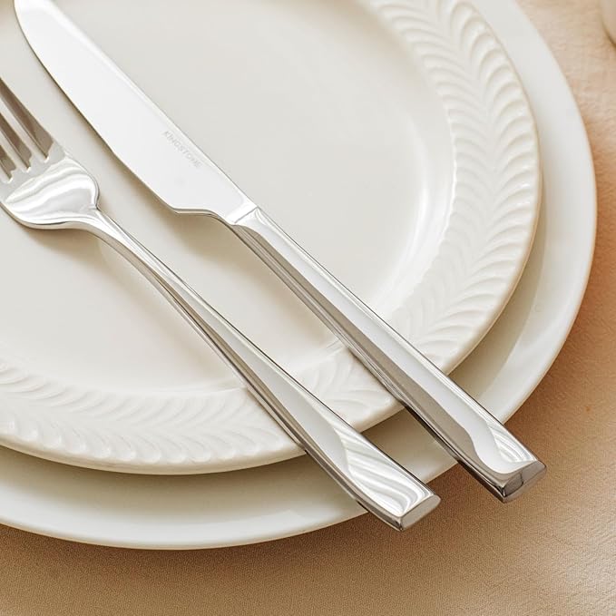 KINGSTONE Mirror Polish Silverware Set for 6, 30-Piece 18/10 Stainless Steel Flatware Set, Dishwasher Safe Cutlery Set for Wedding, Home, Restaurant, Knives Spoons and Forks Set