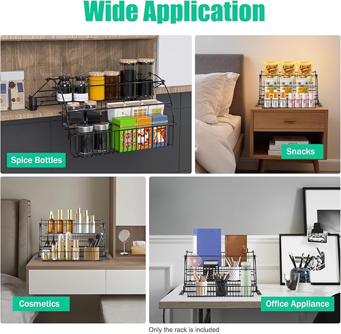 3 Tier Pull Down Spice Rack, Pull Out Spice Organizer Shelf for Kitchen, Pantry, Bathroom, Large Capacity Drop Down Spice Shelf Retractable Organizer Holds Seasoning Jars Bottles Cosmetics