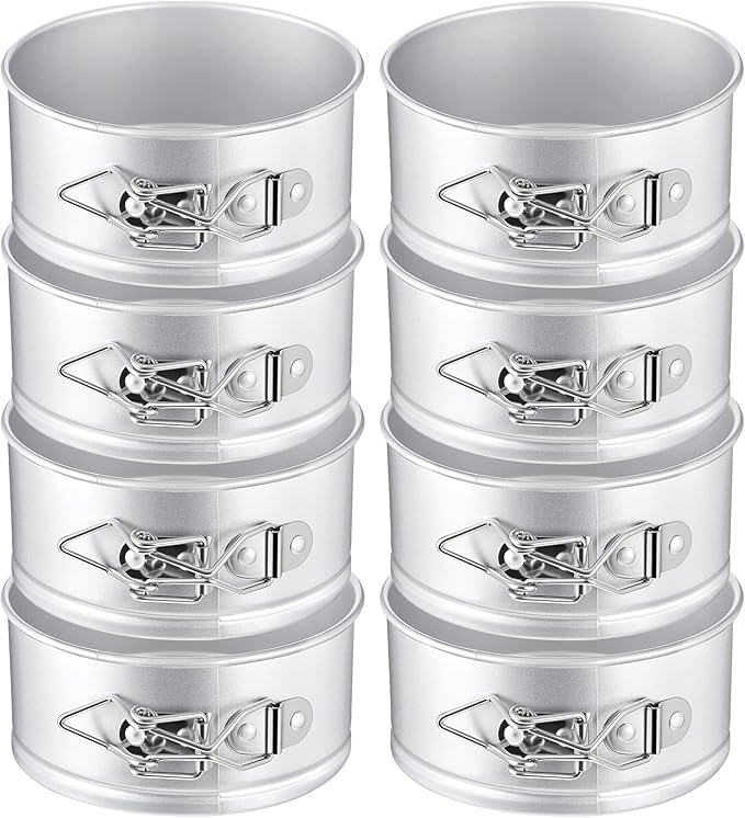 Sunnyray 8 Pcs 4 Inch Springform Pan for Baking Mini Cheesecake Pans with Removable Bottom Nonstick Leakproof Round Cake Mold Spring Form Molds for Mini Cheesecake Pizza and Quiches (Silver)