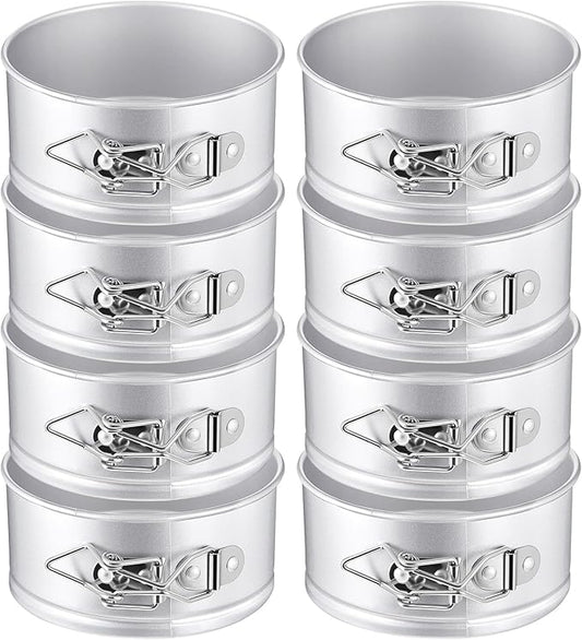 Sunnyray 8 Pcs 4 Inch Springform Pan for Baking Mini Cheesecake Pans with Removable Bottom Nonstick Leakproof Round Cake Mold Spring Form Molds for Mini Cheesecake Pizza and Quiches (Silver)