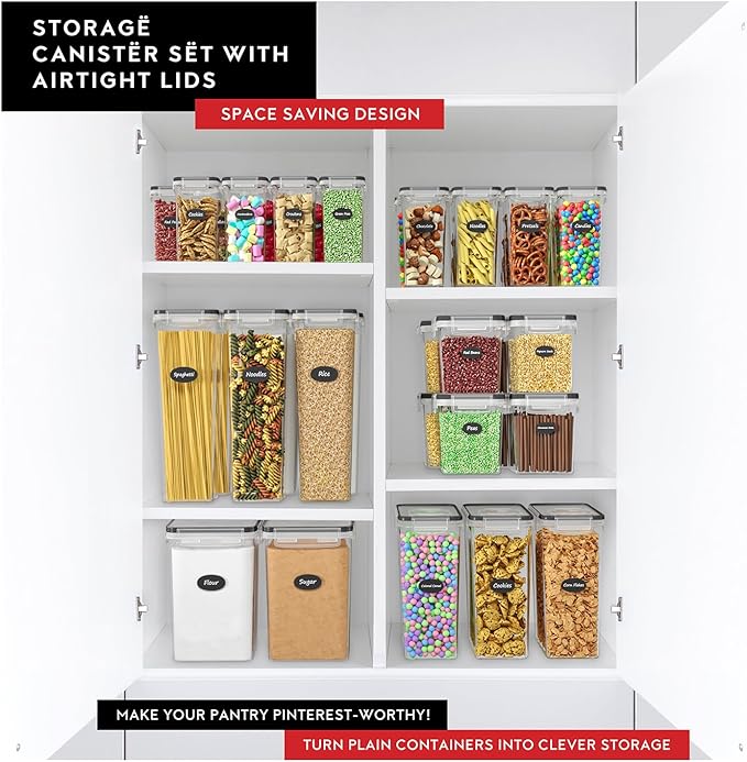 Extra Large Flour and Sugar Storage Containers 6.5L/220 Fl. oz; Set of 2 Plastic Bulk Airtight Food Storage Rice Containers With Lids - Kitchen Pantry Organizer and Storage Canisters, Marker & Labels