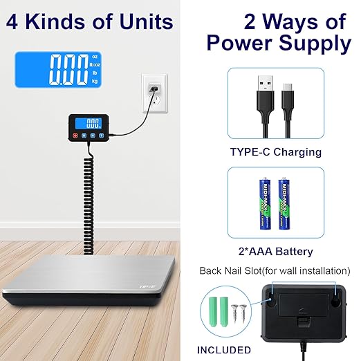 Digital Shipping Postal Scale 0.5 oz High Accuracy! 440lb Commercial Weight Scale for Package, Small Business, Mail, Warehouse, Home, Battery & Charging Cable Included