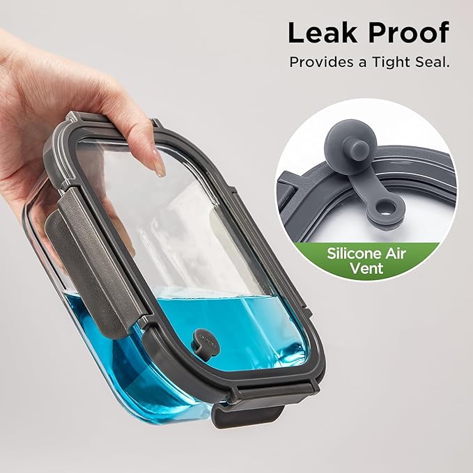 Glass Food Storage Containers with Lids, 10 Pack of 21oz, Glass Meal Prep Container with Airtight Lids, Microwave Safe Food Container Set, BPA Free, LeakProof, Ideal for Lunch