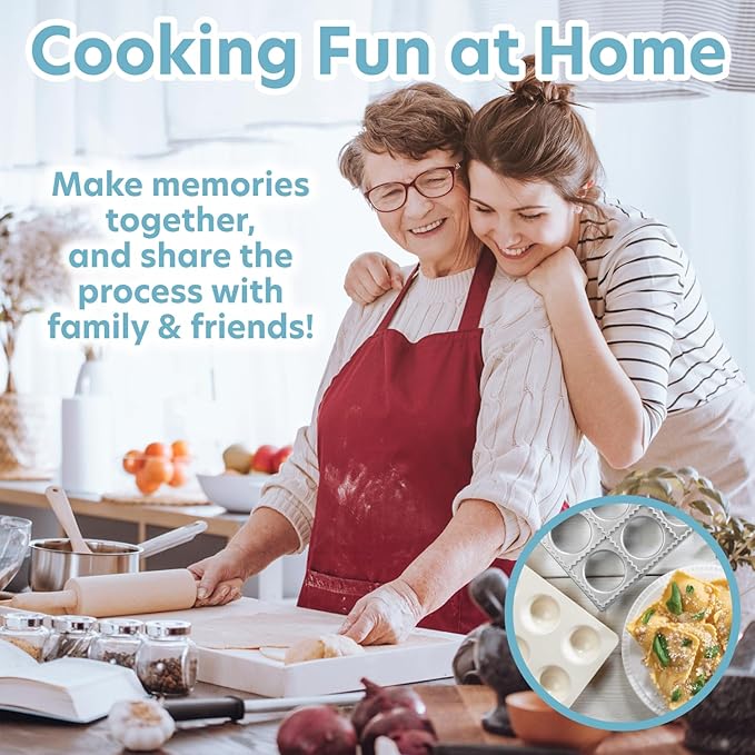 Ravioli Mold with Extra Large 2.5 Inch Squares- Authentic Ravioli Tray & Press, Makes 10 Italian Raviolis at Once, Easy to Use Pasta Maker Kit, Sturdy Construction- Xmas Holiday Seasonal Cooking Gift