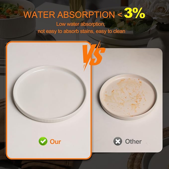 MONITO Ceramic Plates and Bowls Sets for 4, 12PCS Stoneware Dinnerware Sets, Reactive Glaze Dish Set, Chip and Scratch Resistant Double, Microwave and Dishwasher Safe,White