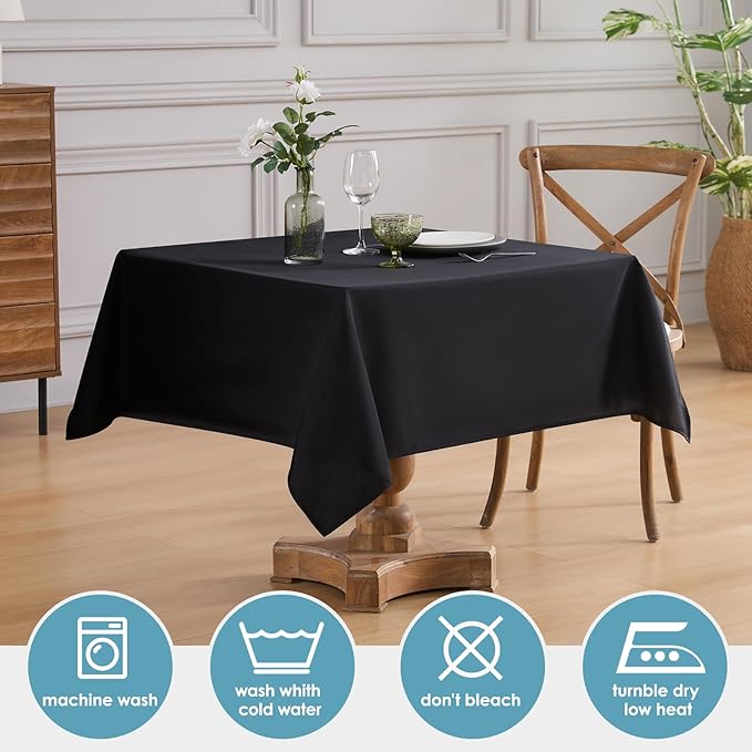 VidaFete Square Tablecloth 52 x 52 Inch Tablecloths Stain Wrinkle Resistant Polyester Dining Table Cover for Kitchen Dinning Party Wedding Rectangular Tabletop Buffet Decoration(Black)