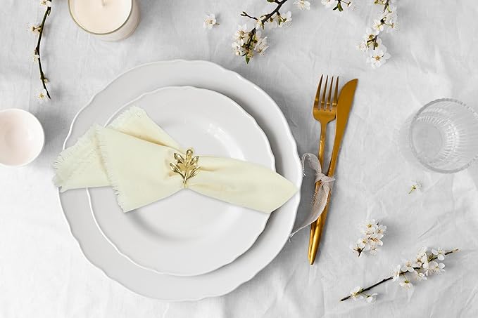 ACCENTHOME Cream Cotton Linen Napkin Set of 6 18x18 inch Dinner Napkins - Washable Soft Premium Hotel Quality Reusable Napkins Perfect Table Napkins for Family Dinners, Weddings & Everyday Use