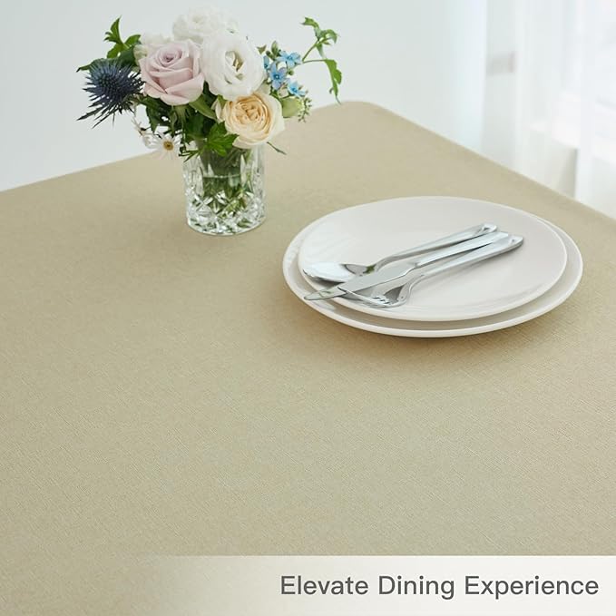 maxmill Linen Textured Rectangular Tablecloth Water Resistant Wrinkle Free Spill-Proof Stain Proof Table Cloth for Dining Room Decoration, Banquet Party Wedding Holiday Dinner, 52 x 84 Inch Beige