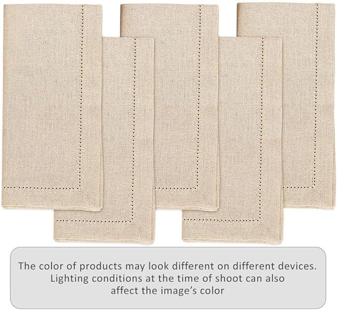 Ruvanti Premium Linen Napkins Set of 12-20x20 Inch, Classic Hemstitch, Mitered Corner Cloth Napkins‎‎ - Soft, Elegant Dinner Napkins Cloth Washable for Weddings, Parties, Everyday Use - Natural
