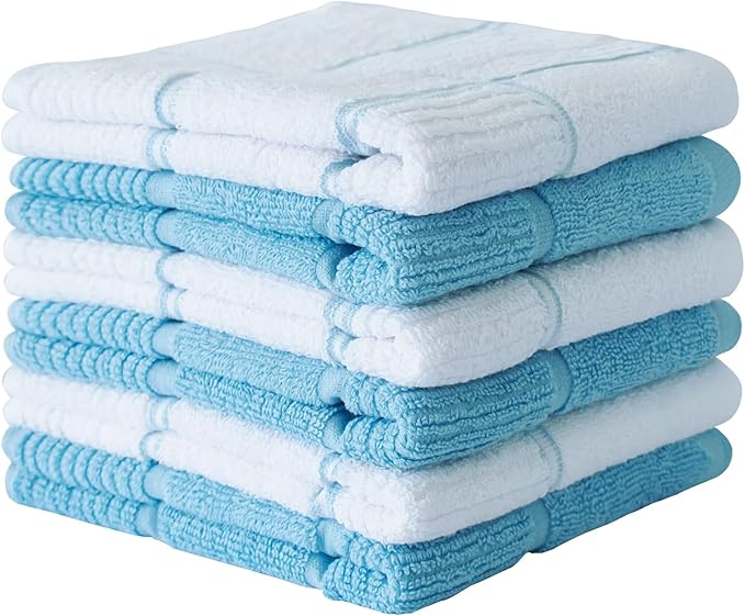 CRAFTSWORTH Kitchen Towels, 15 x 26 Inches, Pack of 6, 400 GSM, 100% Ring Spun Cotton, Aqua Combo Windowpane Dish Towels Super Soft and Absorbent, Tea Towels and Bar Towels