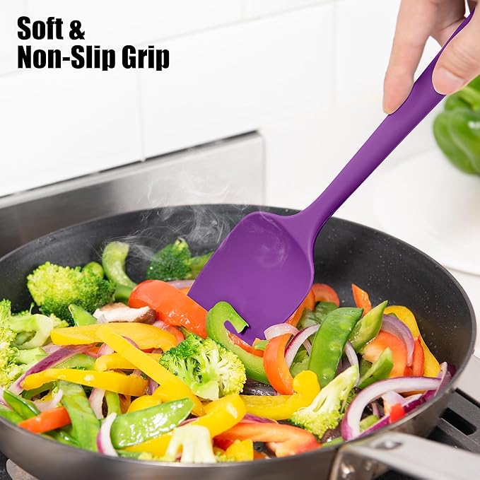 4-Piece Silicone Spatula Scrapers: Doosu 600°F Heat Resistant Food Grade Kitchen BPA Free Rubber Baking Cooking Tool Nonstick Utensil Set for Mixing, Scraping, Folding, Stirring, Serving (Multi-5)