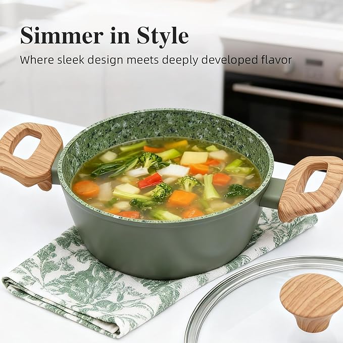 3-Piece Nonstick Cookware Set, 8.5 Inch Frying Pan & 2 Pots with Lids | PFAS & PFOA Free Non-Toxic Coating | Induction Compatible, Dishwasher Safe | Pots and Pans Set for Beginner Kitchen