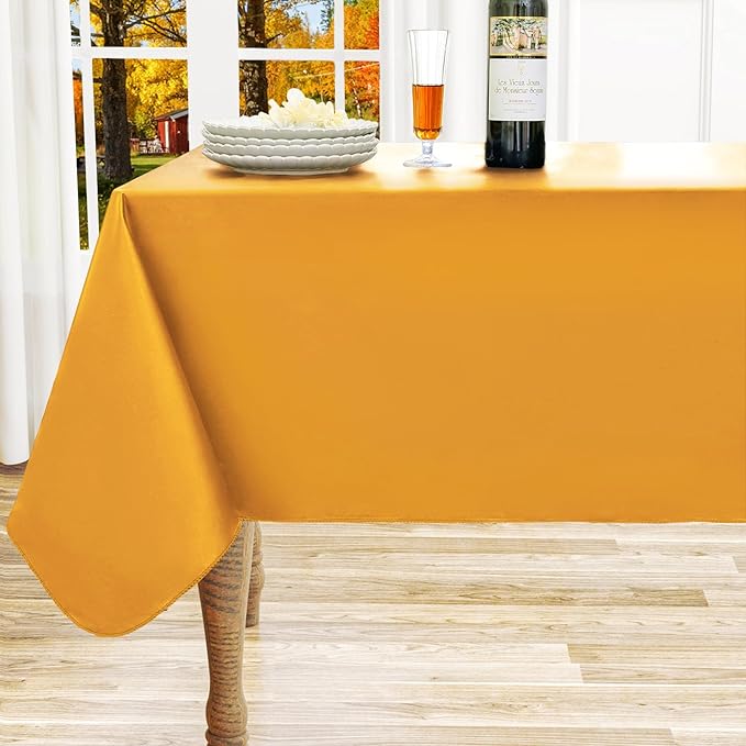 homing Rectangle Vinyl Tablecloth, Waterproof Spillproof Plastic Flannel Backed Table Cloth, Wipe Clean Table Cover for Dining, Buffet Parties and Camping (Mustard Yellow, 60" x 102")