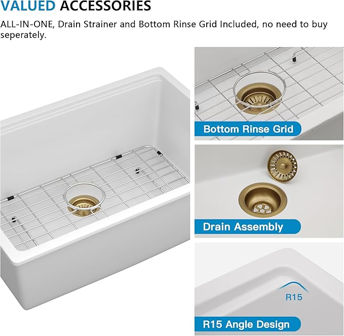 28"x19" Granite Composite Kitchen Sink - White Undermount Ledge Workstation Quartz Classic Under Counter Single Bowl Basin