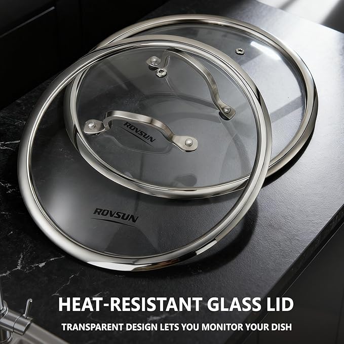 ROVSUN 10-Pcs Stainless Steel Cookware Set, Tri-Ply Pots and Pans Set with Lids, Full Clad Stainless Steel, Non-Toxic Kitchen Set, PFOA & PTFE Free, Compatible for All Cooktops