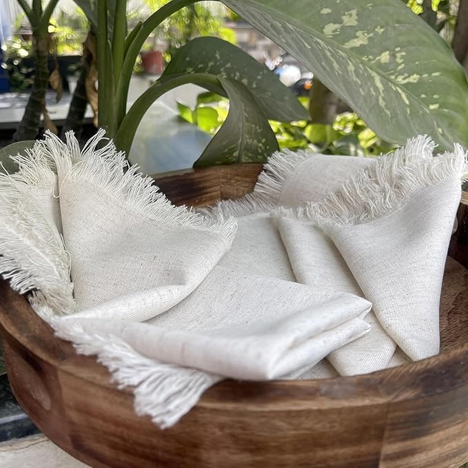 Bedding Craft Linen Flax Cotton Cloth Napkins 18x18 Set of 72 – Natural Fabric with Fringed Corners – Machine Washable Dinner Napkins for Weddings, Baby Showers, Parties & Table Décor (6 Dozen)