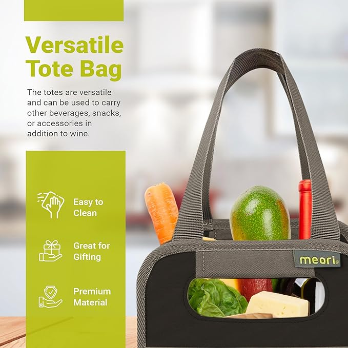 meori Foldable 4 Bottle Wine Tote Lava Black Organize Crate Glass Dividers Stylish Travel Storage Box Liquor Spirits Tastings Grocery Shopping Hostess Gift (A100813)