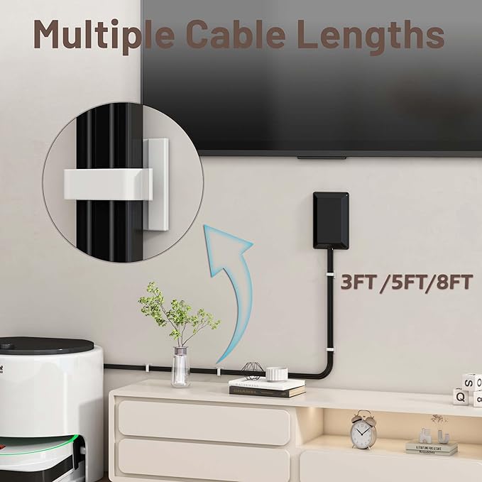 3FT Flat Plug Extension Cord with Ultra Thin Outlet Concealer with Cord Concealer Kit,3 Outlet Power Strip,Universal Size for Home,Bedroom,Kitchen,Bathroom,Office,ETL Listed,Black