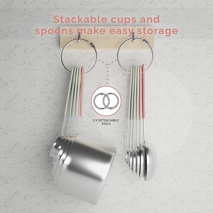 Measuring Cups and Measuring Spoons Set of 14 - Stainless Steel Measuring Cups and Spoons Set, Includes 1/8 Teaspoon Measuring Spoon, 1/8 Cup Measuring Cup, Leveler Dry (14, Country Chic)