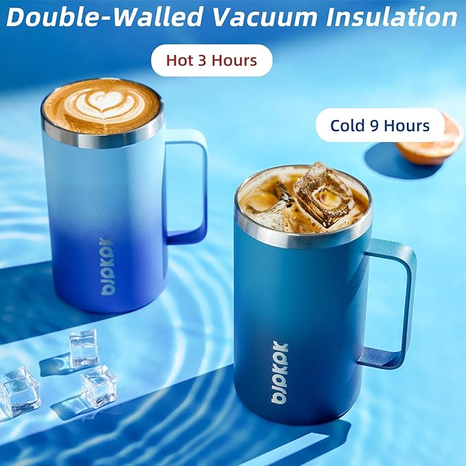 BJPKPK Insulated Coffee Mug with 2 Lids, 25oz Stainless Steel Insulated Tumbler with Handle, Double Wall Vacuum Coffee Cups, BPA Free Travel Mug for Coffee, Tea and Drinks, Forest Green