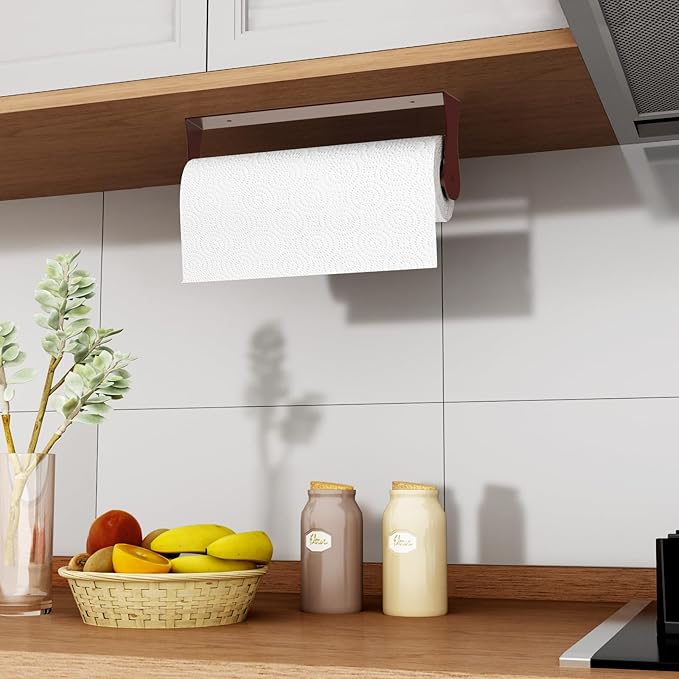 Oil Rubbed Bronze Paper Towel Holder Under Cabinet, Oil Rubbed Bronze Kitchen Accessories Decor, Wall Mount Paper Towel Holder for Bathroom, Stainless Steel, Adhesive or Screws