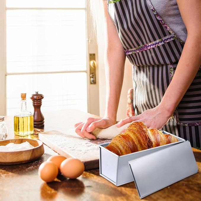1 Pack Pullman Loaf Pan with Lid, 13x4 Inch Large Capacity Bread Loaf Pan with Cover, Non-Stick Bakeware for Baking Bread, Carbon Steel Bread Toast Box with Cover, Pullman Loaf Pan for Sandwich Bread