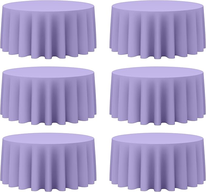 BRILLMAX 6 Pack Lavender Round Tablecloths 132 Inch - Circle Bulk Linen Polyester Fabric Washable Table Cloth Cover for Wedding Reception Banquet Birthday Party Buffet Restaurant