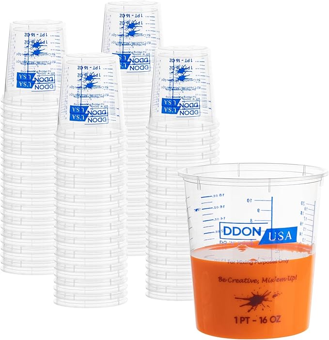 16 Oz Disposable Measuring Cups - Pack of 100 Clear Graduated Plastic Mixing Cups, Reusable for Paint, Epoxy Resin, Art, Kitchen - Liquid Mixing Cups