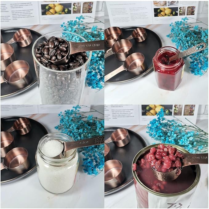 Stainless Steel Copper Plated 6 Piece Nesting Measuring Cup Set - 5 Copper Measuring Cups, 1 Ring