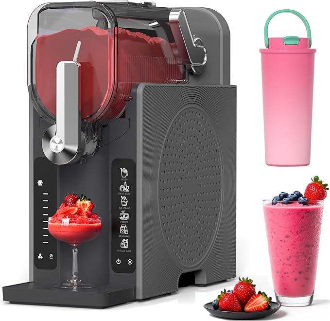 Slushie Machine, Slushy for Home No Ice Need, Soft Serve Ice Cream Maker & Margarita Machine, Auto-Cleaning, 6 Presets for Milkshakes, Frappés, Frozen Drink and More, Black, 1 Insulated Cup
