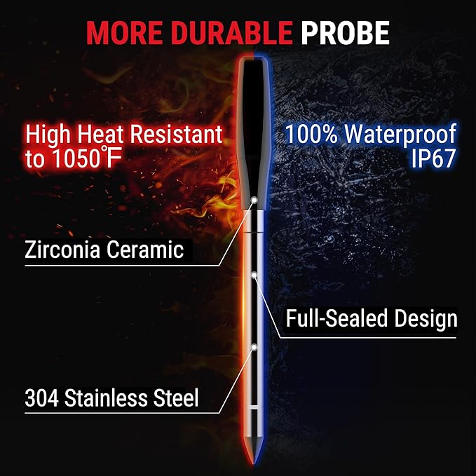Thermopro TempSpike 600 ft Wireless Meat Thermometer Digital with Ultra-Thinner Probe, Bluetooth Meat Thermometer Wireless with LCD-Enhanced Booster for BBQ Grill Smoker Rotisserie Sous Vide
