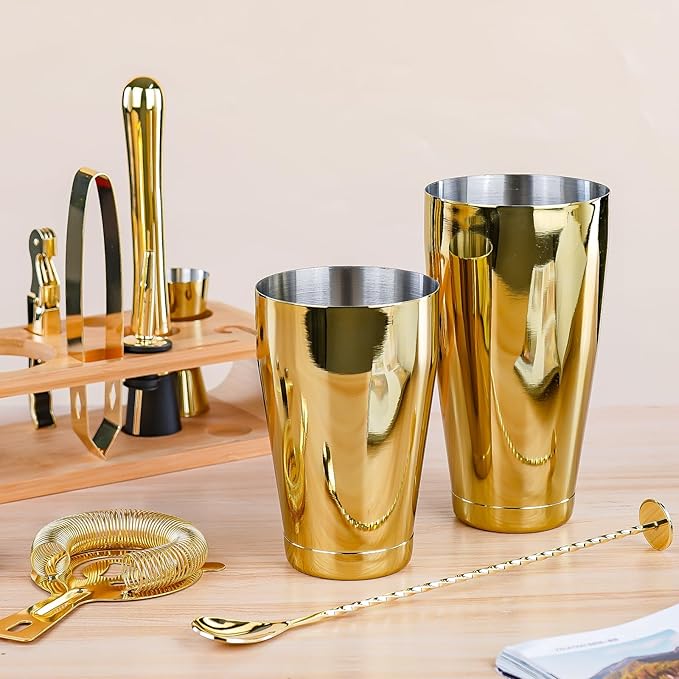 Cocktail Shaker Set Stainless Steel Shakers Bartending kit Bar Kits Bar Tool Sets for Professional Bartender and Home (Gold, 10-Pcs Boston Shaker)