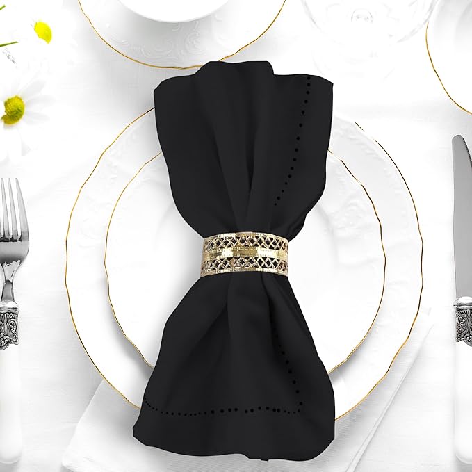 Urban Villa Cloth Napkins Set of 12 20x20 Inches 100% Cotton Hemstitch Napkins Cloth Washable Durable Reusable Absorbent Table Dinner Napkins Cloth for Hotel Lunch Restaurant Weddings Parties – Black