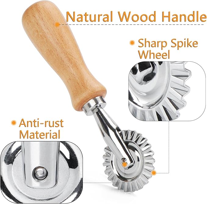 HULISEN Ravioli Cutter with Pasta Wheel Cutter, Ravioli Stamp Maker with Wooden Handle, Press Mold Kitchen Accessories, Gift Package(Set of 3)