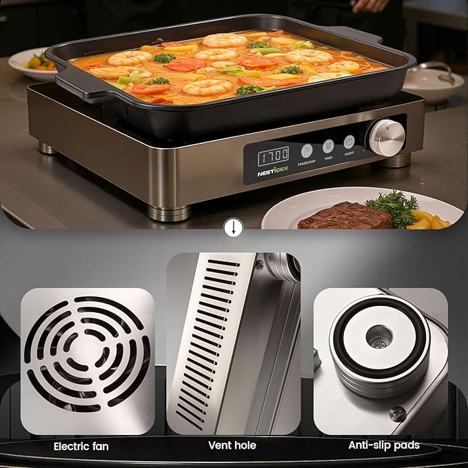 Induction Cooktop, Commercial Portable Electric Stove, 11.8-inch Heating Coil, Stainless Steel Countertop Burner With 24 Hours Timer, Powerful 1700W Professional Hot Plate For Cooking