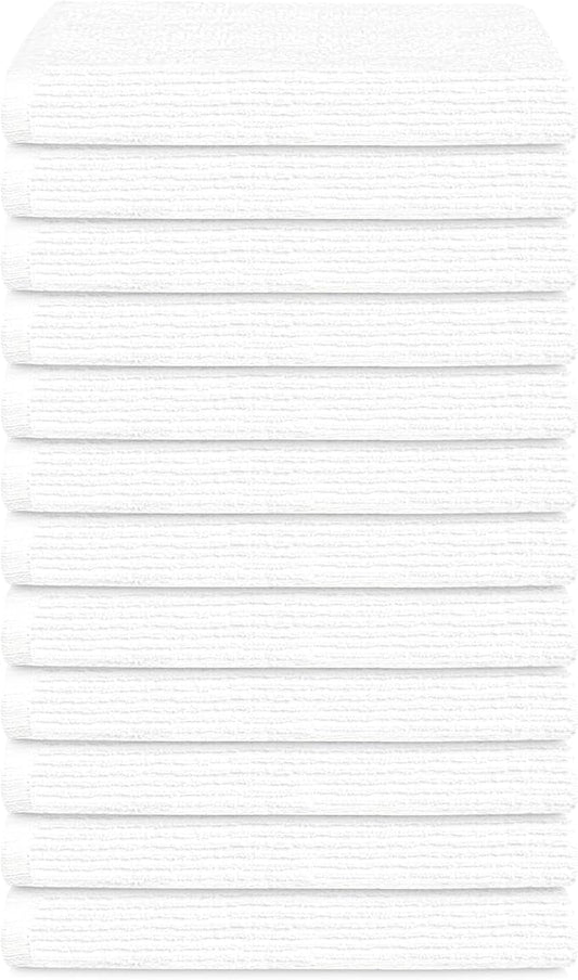 Tens Towels 12 Pack Ribbed Weave White Barmop,100% Cotton, 16x19 inches, Super Absorbent Kitchen Bar Towels, Lighter Weight Cleaning Cloths, Perfect for Drying Dishes at Home and Restaurant