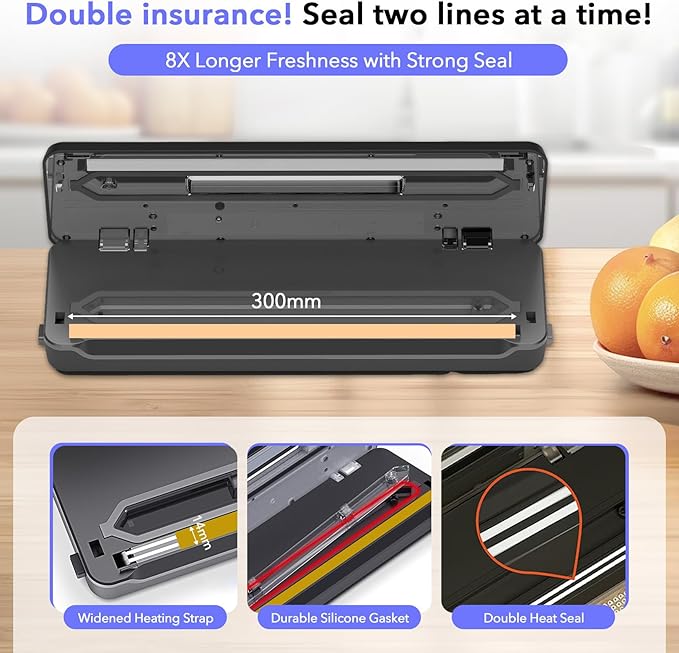 Food Saver Vacuum Sealer Machine + 30 Vacuum Bags, 7-in-1 Multi-Functional Vacuum Sealer, Food Sealer for Freshness Storage, with Dry & Moist Food Modes, Double Heat Seal, Built-in Cutter, Silver