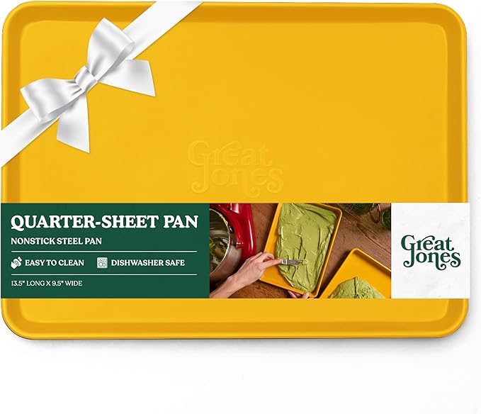 Great Jones Little Sheet (Mustard) | Jelly Roll Pan, Quarter Sheet Pan | Aluminized Steel,13.5" x 9.5" | For Baking, Roasting, & Broiling | Premium Bakeware with Even Heat Distribution
